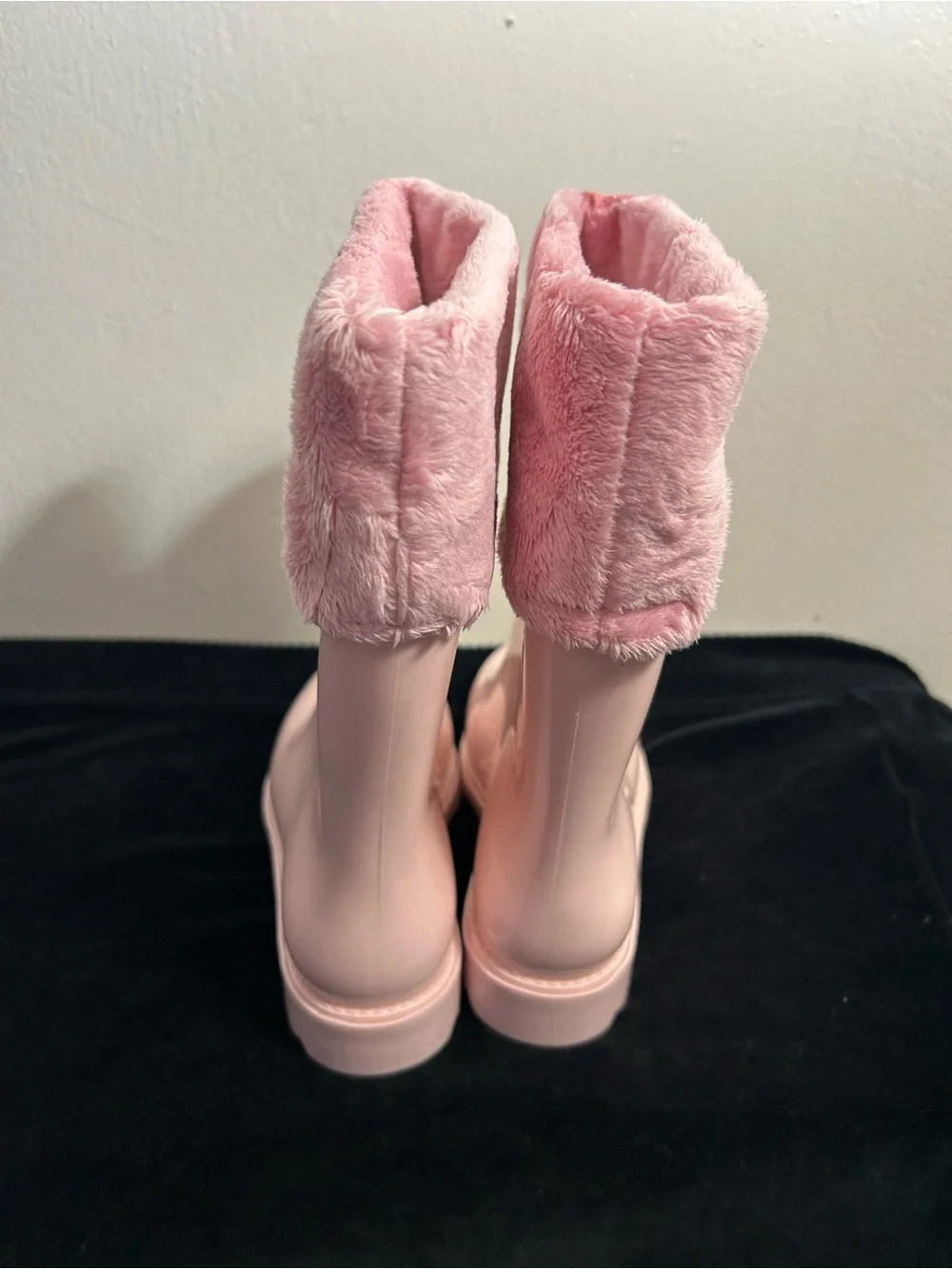 Melissa Pink Faux-Fur Cuff Waterproof Rain Boots Sz 1